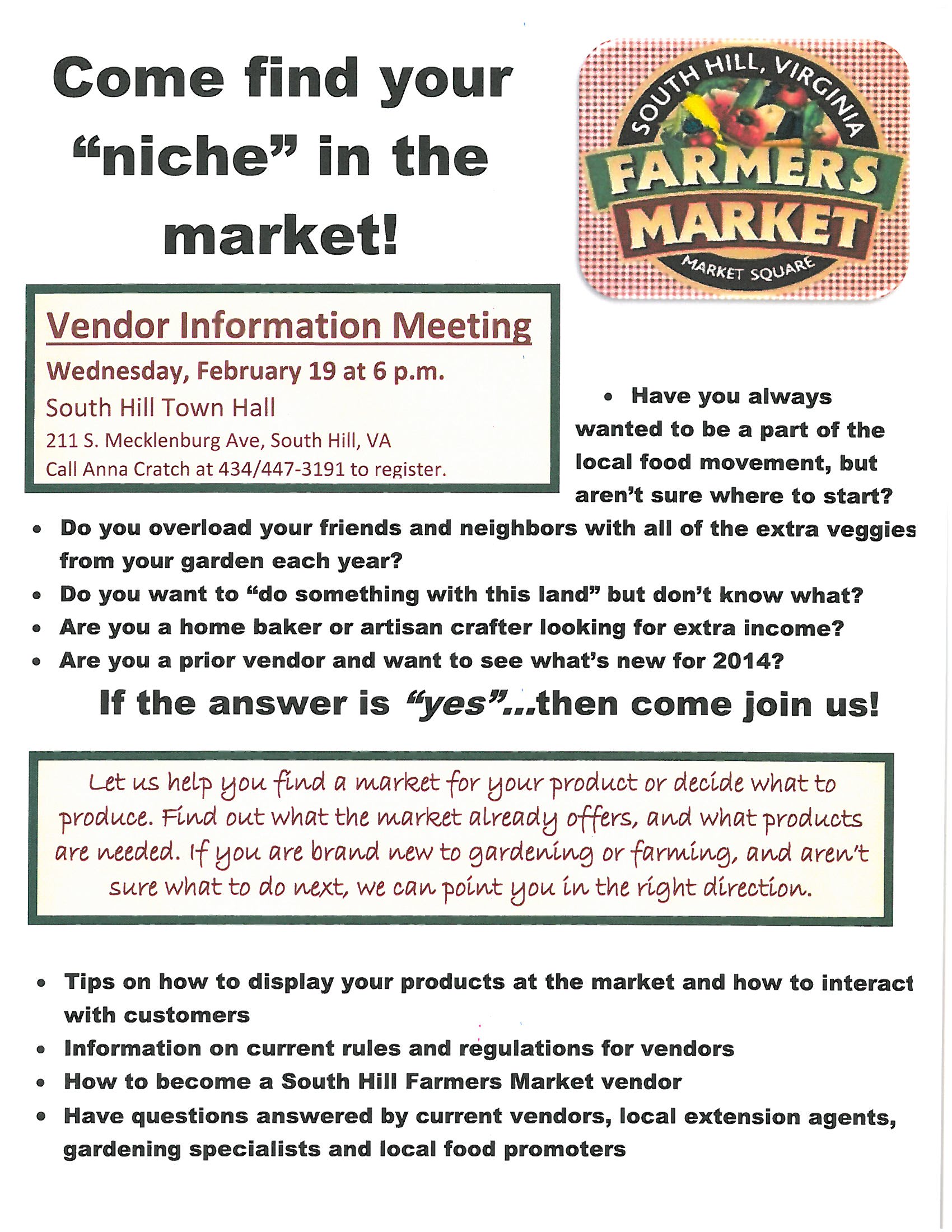South Hill Farmers Market Meeting